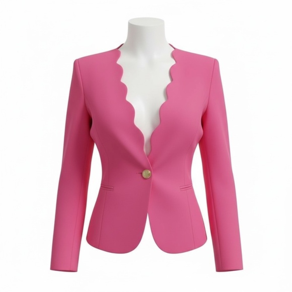 💗 Statement Pink Scalloped Blazer | Size M | ShiLong Fashion
